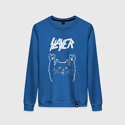 Свитшот хлопковый женский Slayer rock cat, цвет: синий