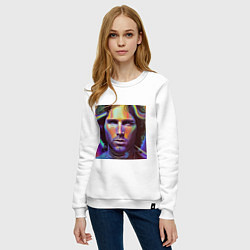 Свитшот хлопковый женский Jim Morrison neon portrait art, цвет: белый — фото 2