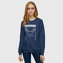 Свитшот хлопковый женский Ramones rock cat, цвет: тёмно-синий — фото 2