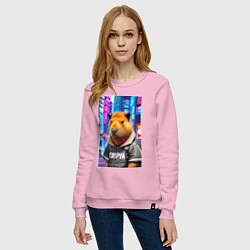 Свитшот хлопковый женский Cool capybara - urban style - neural network, цвет: светло-розовый — фото 2