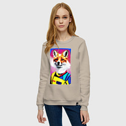 Свитшот хлопковый женский Fox - pop art - fashionista, цвет: миндальный — фото 2