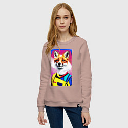 Свитшот хлопковый женский Fox - pop art - fashionista, цвет: пыльно-розовый — фото 2