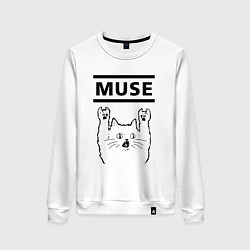 Свитшот хлопковый женский Muse - rock cat, цвет: белый
