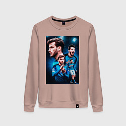 Свитшот хлопковый женский Хвича Кварацхелия Наполи, цвет: пыльно-розовый