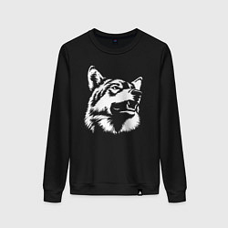 Свитшот хлопковый женский Голова волка Wolf head, цвет: черный