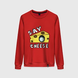 Свитшот хлопковый женский Say cheese, цвет: красный