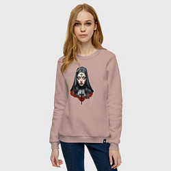 Свитшот хлопковый женский Evil Nun, цвет: пыльно-розовый — фото 2