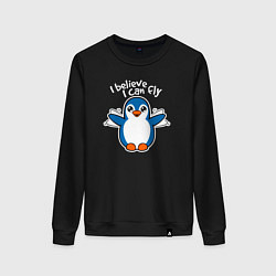 Свитшот хлопковый женский Fly penguin, цвет: черный