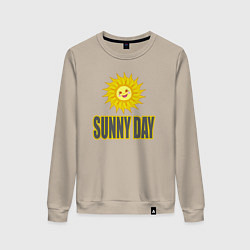 Свитшот хлопковый женский Солнечный день - надпись и веселое солнышко, цвет: миндальный