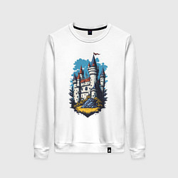 Свитшот хлопковый женский Средневековая рыцарская крепость, цвет: белый
