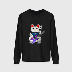 Свитшот хлопковый женский Японский кот нэко с гитарой, цвет: черный