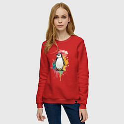 Свитшот хлопковый женский Красочный пингвин, цвет: красный — фото 2