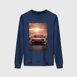 Свитшот хлопковый женский Авто в багровом закате, цвет: тёмно-синий