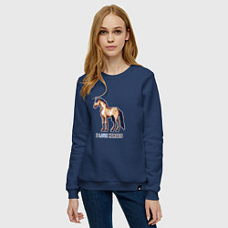 Свитшот хлопковый женский Пиксель лошадка, цвет: тёмно-синий — фото 2