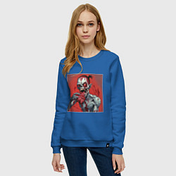 Свитшот хлопковый женский Зомби с большими красными глазами ест мясо, цвет: синий — фото 2