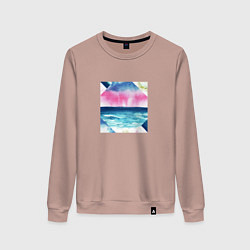 Свитшот хлопковый женский Абстрактное море закат рассвет, цвет: пыльно-розовый