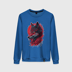 Свитшот хлопковый женский Красный сверепый волк, цвет: синий