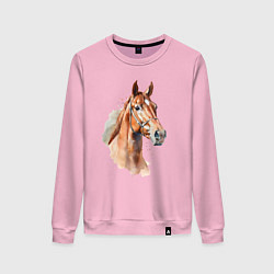 Свитшот хлопковый женский Акварельная коричневая лошадь, цвет: светло-розовый