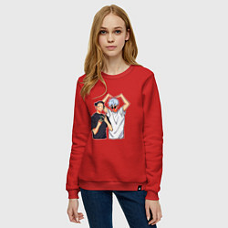 Свитшот хлопковый женский Сатору и Гето - Магическая битва, цвет: красный — фото 2