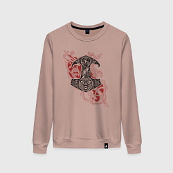 Свитшот хлопковый женский Рукоятка меча - язычество славян, цвет: пыльно-розовый