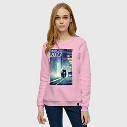 Свитшот хлопковый женский Медведь в большом городе -нейросеть, цвет: светло-розовый — фото 2