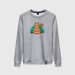 Свитшот хлопковый женский Тоскующая капибара, цвет: меланж