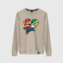 Свитшот хлопковый женский Марио несёт черепашку, цвет: миндальный