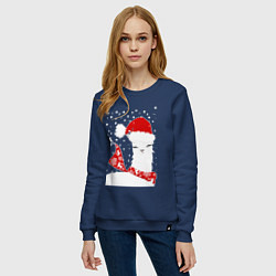 Свитшот хлопковый женский Лама в шапочке и шарфе, цвет: тёмно-синий — фото 2