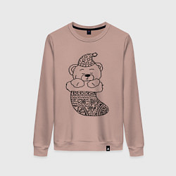Свитшот хлопковый женский Игрушечный мишка спит в сапожке для подарков - рас, цвет: пыльно-розовый