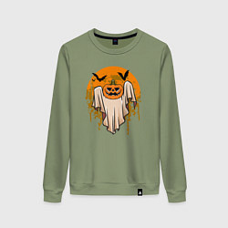 Свитшот хлопковый женский Призрак хэллоуина, цвет: авокадо
