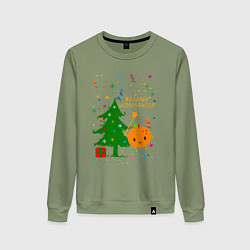 Свитшот хлопковый женский Новогодняя мандаринка, цвет: авокадо