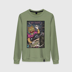 Свитшот хлопковый женский Кот ретро задрот, цвет: авокадо