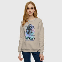 Свитшот хлопковый женский Космонавт nasa, цвет: миндальный — фото 2