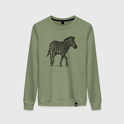 Свитшот хлопковый женский Зебра гуляет, цвет: авокадо