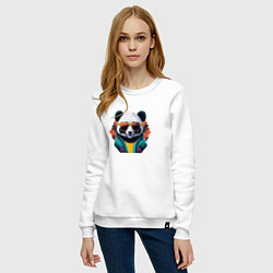 Свитшот хлопковый женский Стильная панда в очках, цвет: белый — фото 2