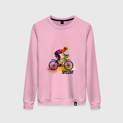 Свитшот хлопковый женский Велосипедист спортсмен, цвет: светло-розовый