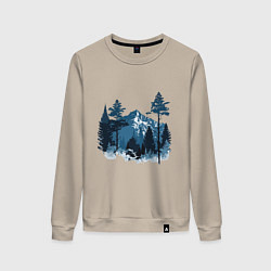 Свитшот хлопковый женский Графика горный пейзаж, цвет: миндальный