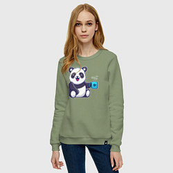 Свитшот хлопковый женский Панда с кружкой, цвет: авокадо — фото 2