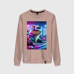 Женский свитшот Капибара игроман - неоновое свечение