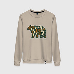 Свитшот хлопковый женский Медведь и тайга, цвет: миндальный