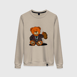 Свитшот хлопковый женский Медведь Кащей с шапкой-ушанкой, цвет: миндальный