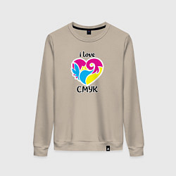 Свитшот хлопковый женский I love cmyk, цвет: миндальный