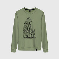 Свитшот хлопковый женский Медведица с медвежонком, цвет: авокадо