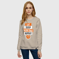 Свитшот хлопковый женский Eat sleep basketball, цвет: миндальный — фото 2