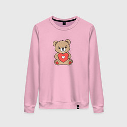 Свитшот хлопковый женский Медвежонок с сердечком, цвет: светло-розовый