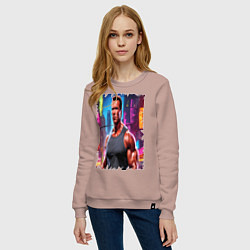 Свитшот хлопковый женский Арнольд Шварценеггер в городе, цвет: пыльно-розовый — фото 2