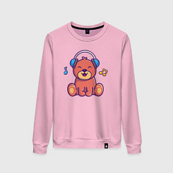 Свитшот хлопковый женский Музыкальный мишка, цвет: светло-розовый
