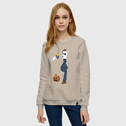 Свитшот хлопковый женский Halloween killer, цвет: миндальный — фото 2