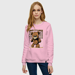 Свитшот хлопковый женский Плюшевый медвежонок грустный, цвет: светло-розовый — фото 2