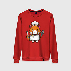 Свитшот хлопковый женский Красная панда повар, цвет: красный